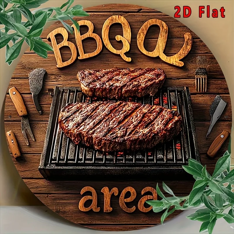 2D Flat, Round Metal Grill Area Sign - 