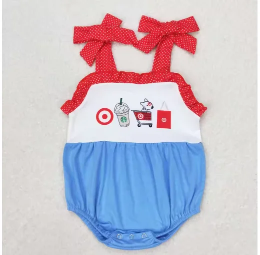 Embroidered Puppy Target Red Lace Blue Vest Onesie Romper Set Baby Girls Boys Wholesale Match Clothes RTS