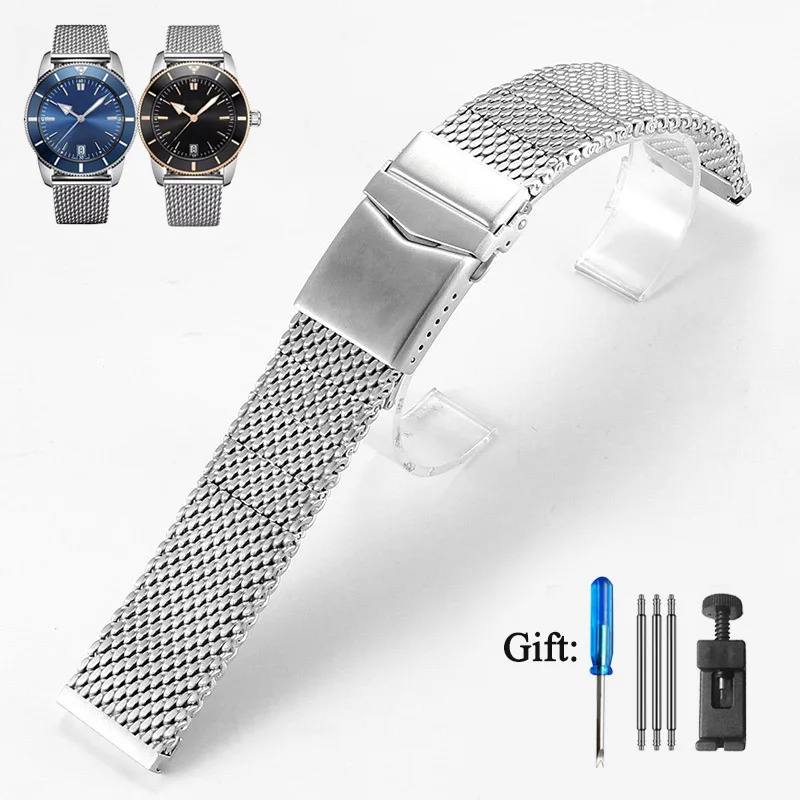 22mm Stainless Steel Milanese Watch Strap For Breitling Avenger Superocean Heritage Navitimer Blackbird watchband Bracelet