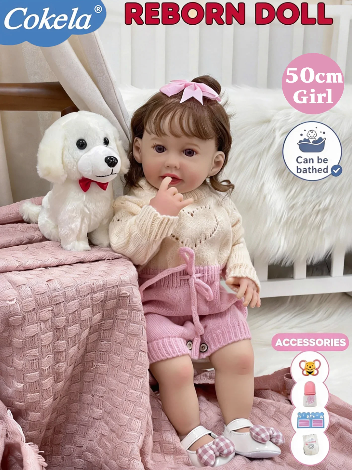 

Реалистичная кукла Cokela, 20 дюймов/50 см, милая виниловая кукла, настоящая мягкая на ощупь детская игрушка, кукла с корнями ручной работы, силиконовая кукла Reborn Baby