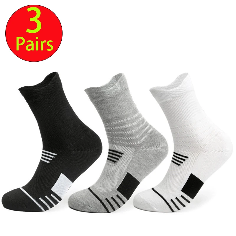 

3Pairs Men Sport Socks Breathable Mesh Athletic Terry Socks Comfort Fit Cushion Performance Athletic Crew Sock for Outdoor Sport