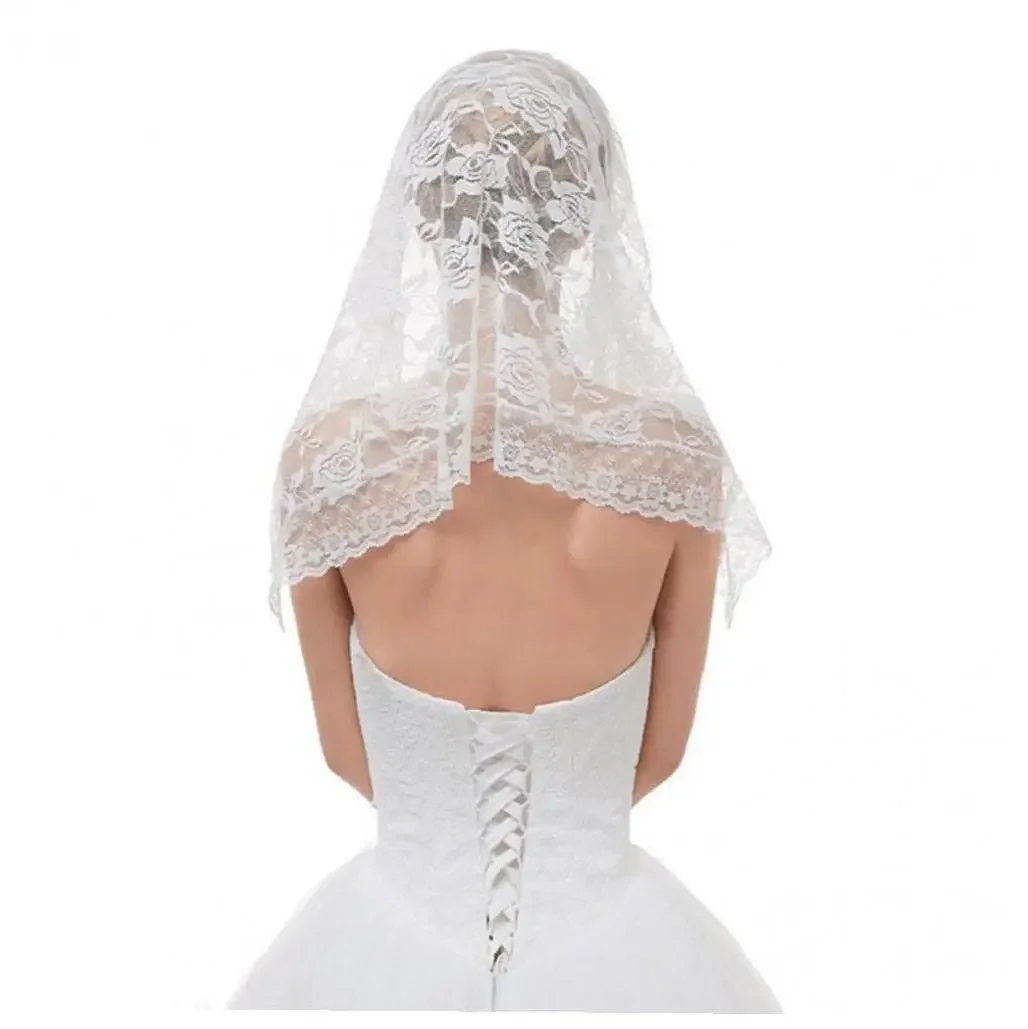 

Spanish Style Lace Mantilla Women Short Shawl Triangle Scarf Traditional Catholic Head Cover