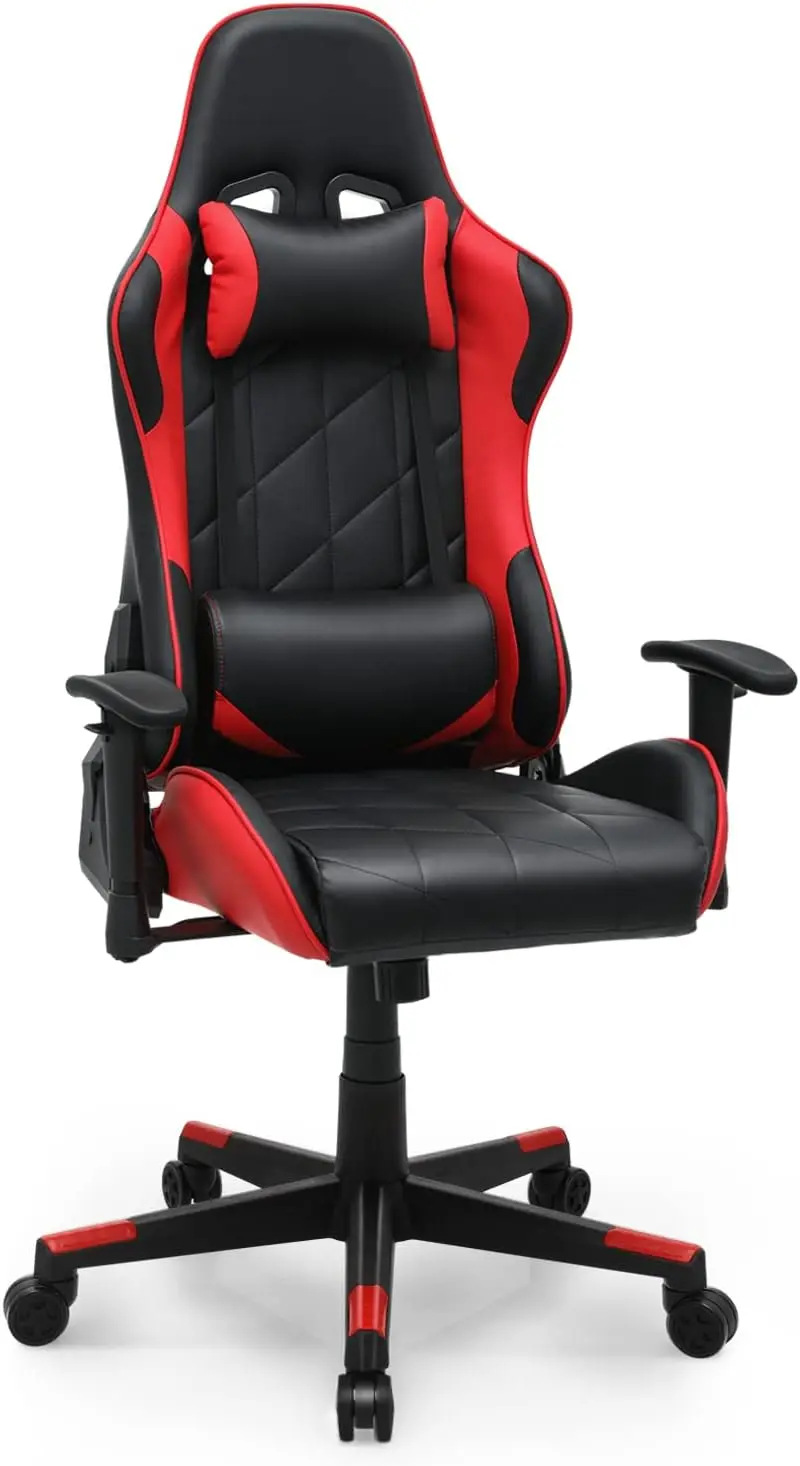 Gaming Chair  Reclining High Back Support Racer Leather Chair with Adjustable Neck Cushion & Lumbar Support,Armrests Adjustable