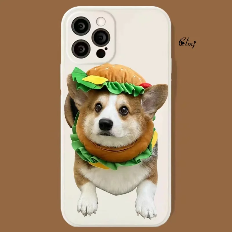 Clmj Cute Hamburger Dog Phone Case For Samsung Galaxy A13 A54 A52 S22 S23 Ultra For iPhone 13 11 12 14 Silicone Protective Cover