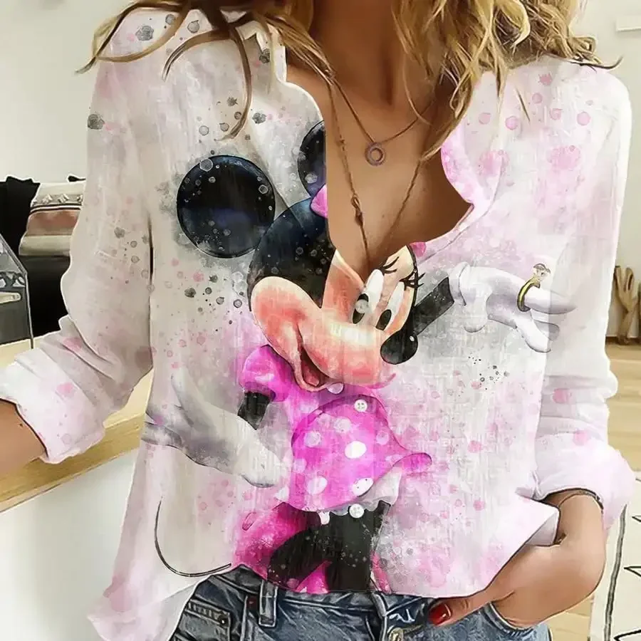 2024 Disney Shirt Women\'S Fashion Disney Graphic Loose Shirt New Fashion Fashion New Women\'S Top Minnie Mouse Temperament Top