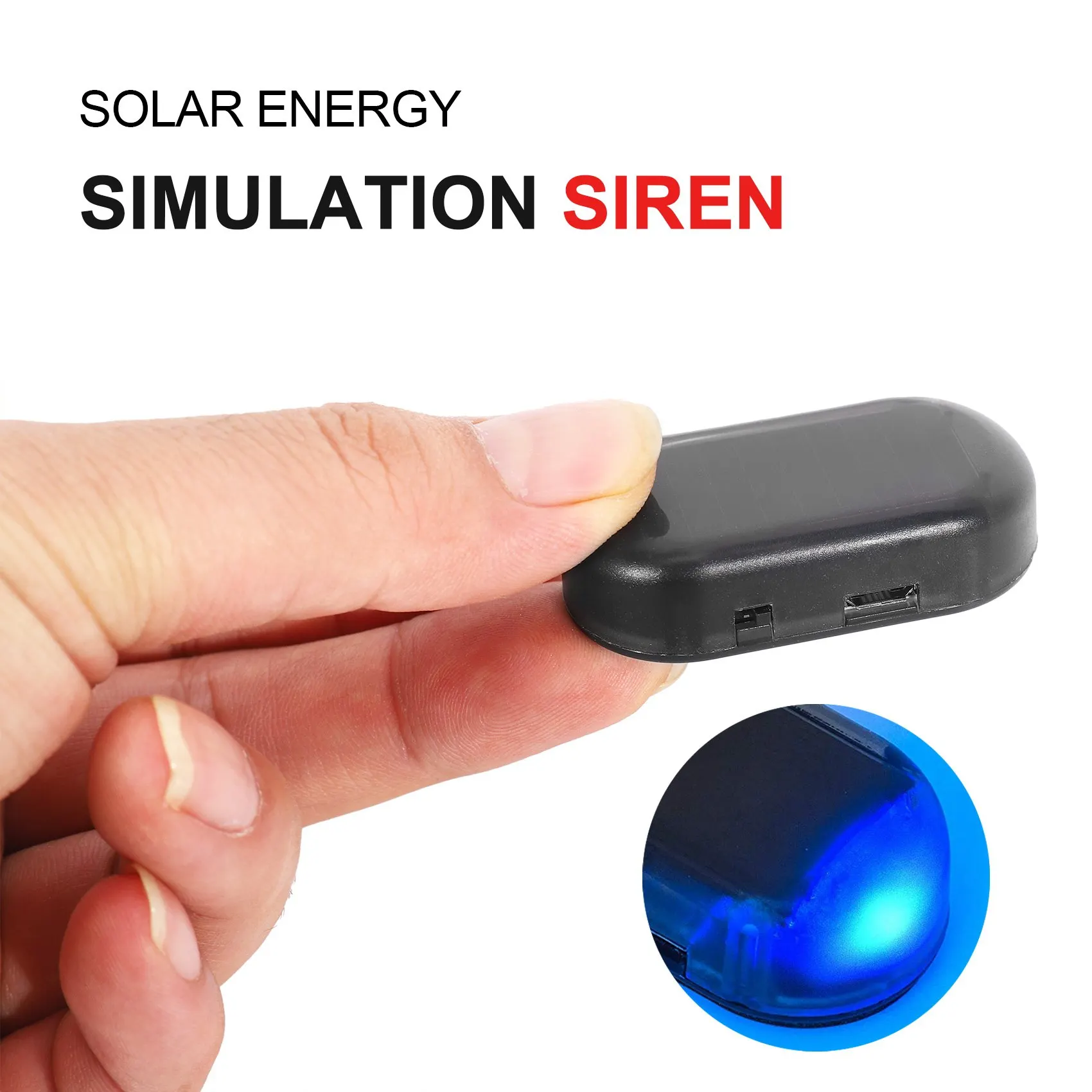 Car Solar Power Simulated Dummy Alarm Warning Anti-Theft Led Flashing Security Light Fake Lamp Blue