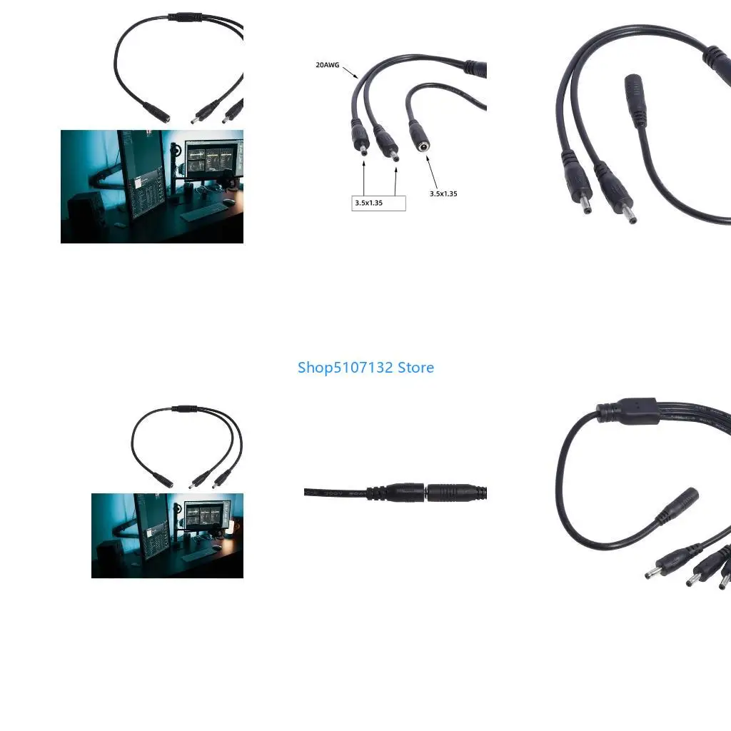 87HD 3.5mm x 1.35mm Barrel Plug Splitter Adapter Cable for Facial-Cleansers LED