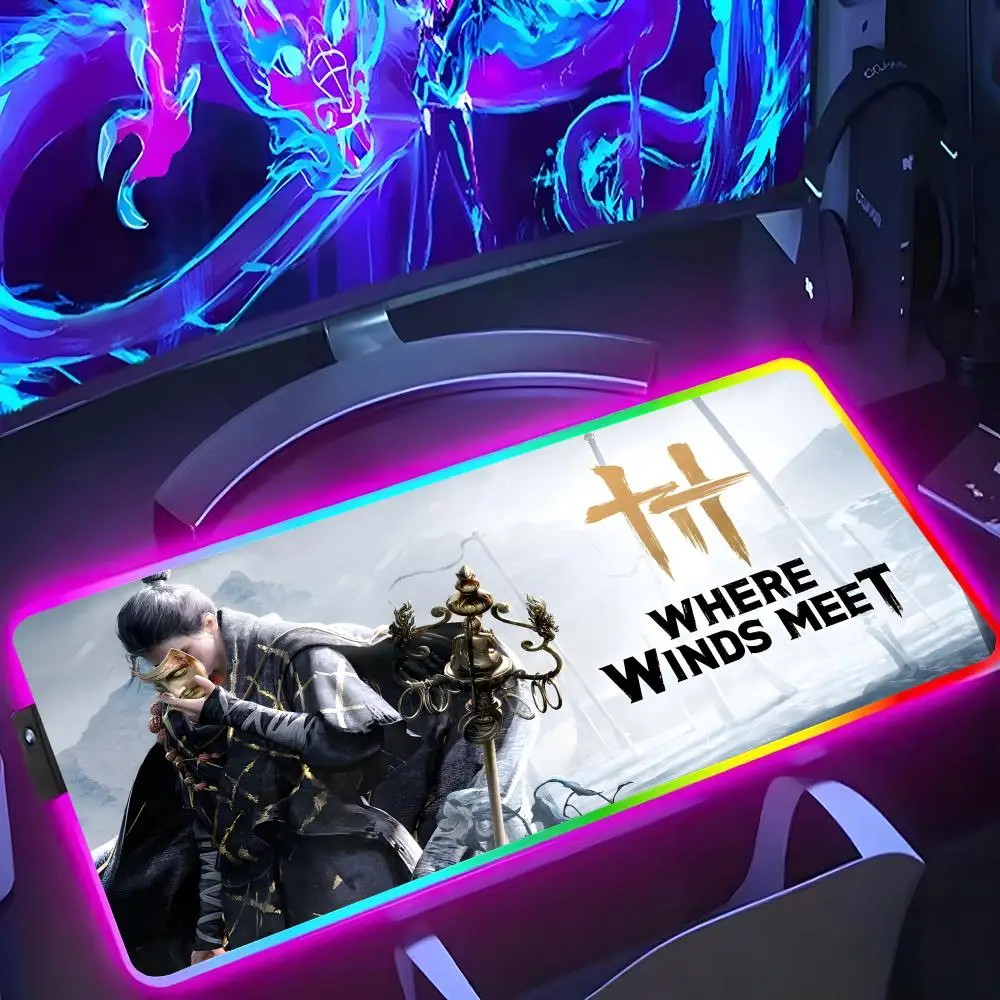 

Game Where Winds Meet Mouse Pad RGB Luminous 900X400mm Large Table Mat Non-slip Extra Large Game Office Mouse Pad