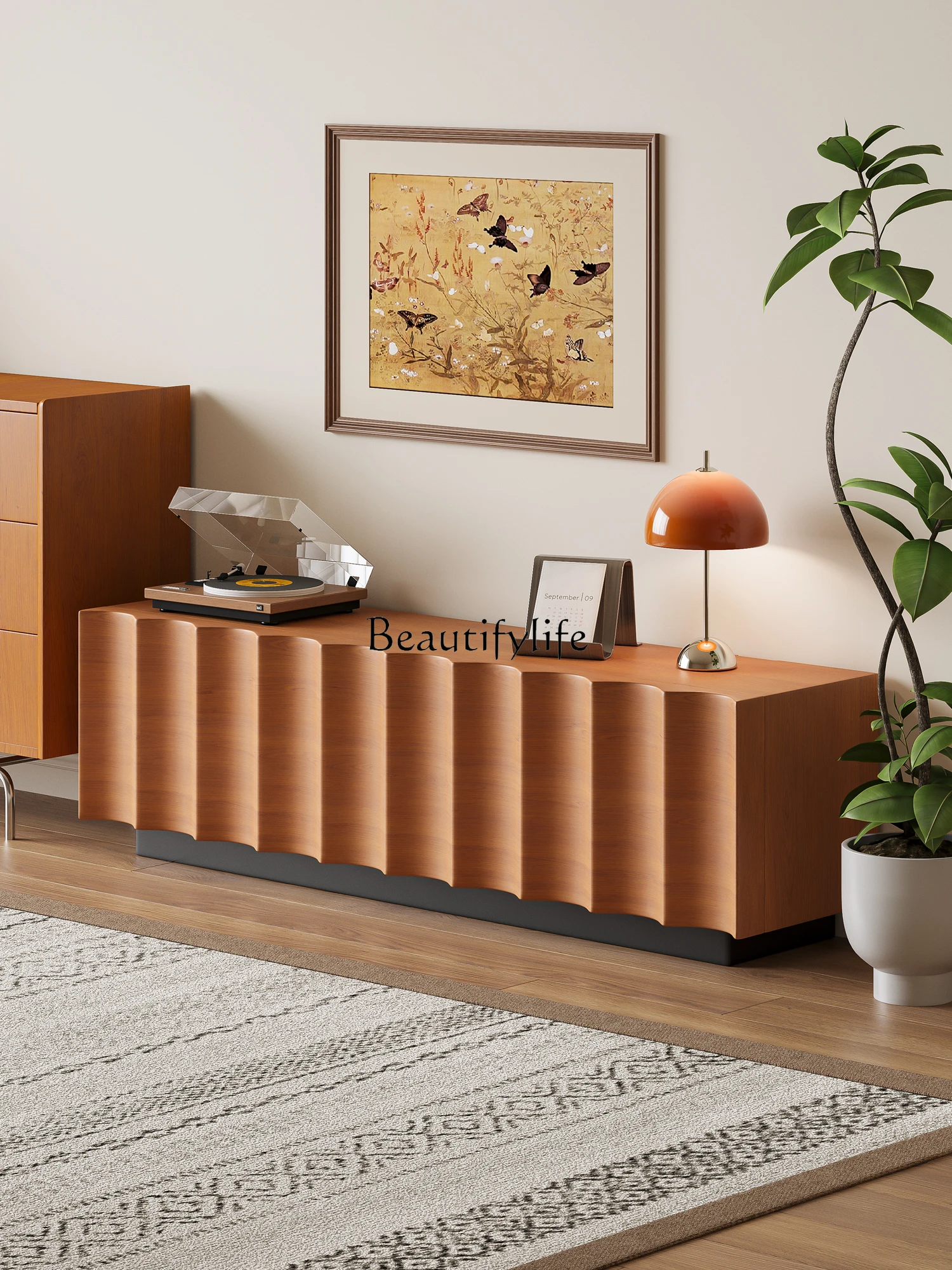 

-*Simple modern water ripple TV cabinet floor storage solid wood storage integrated side cabinet