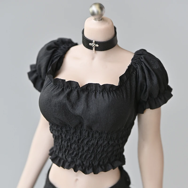 1/6 feminino puff manga plissado topo curto camiseta roupas modelo caber 12 ph ph ph tbl soldado figura de ação corpo bonecas passatempo coleção