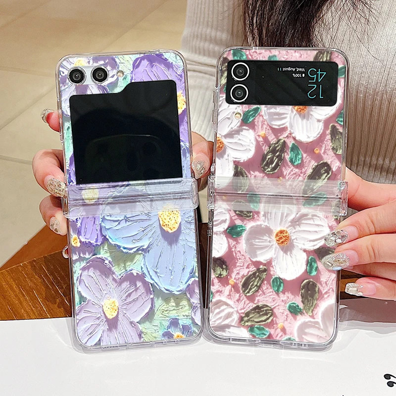 Ölgemälde-Blumen-Schutzhülle für Samsung Galaxy Z Flip 8 7 FE 6 5 4 3 5G Faltbare Harte PC-Handyhülle für Samsung ZFlip7 Flip8 – Detail 1