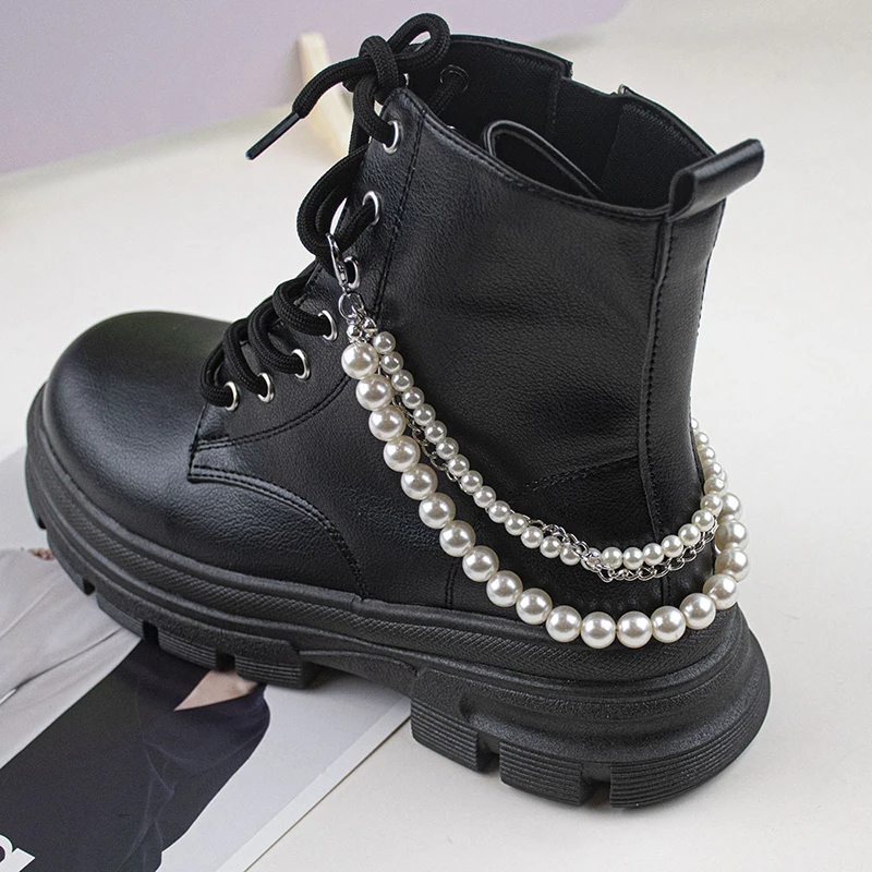 1PC Cyberpunk Style Multilayer Versatile Pearl Shoes Chains Accessories Boots Canvas Removable Shoes Chain Decor