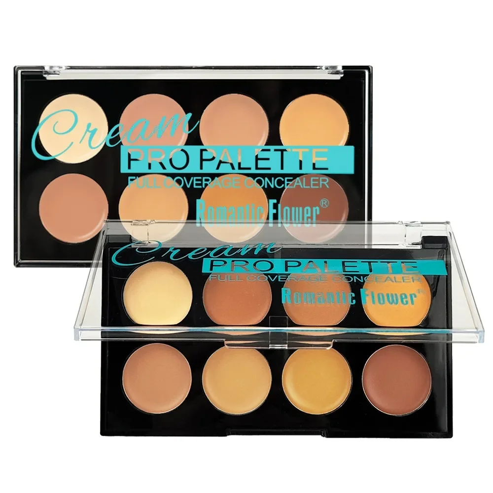 Paleta de corretivo de cobertura total de 8 cores 3 em 1 contorno iluminar cor correta maquiagem facial à prova d'água para olheiras e vermelhidão