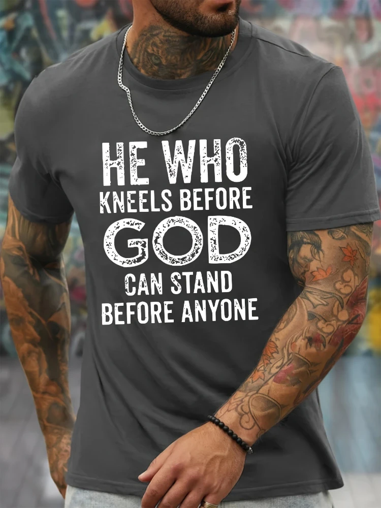 

He Who God Graphic -Men's 100% cotton summer short sleeve O-neck printed T-shirt.