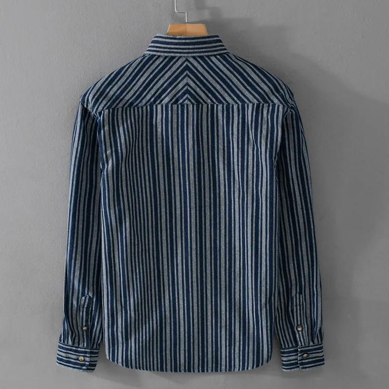 Spring Fashion Men's Vintage Classical Striped Shirt Business Casual Long Sleeve Simple Loose Basics Blouses Handsome Denim Tops