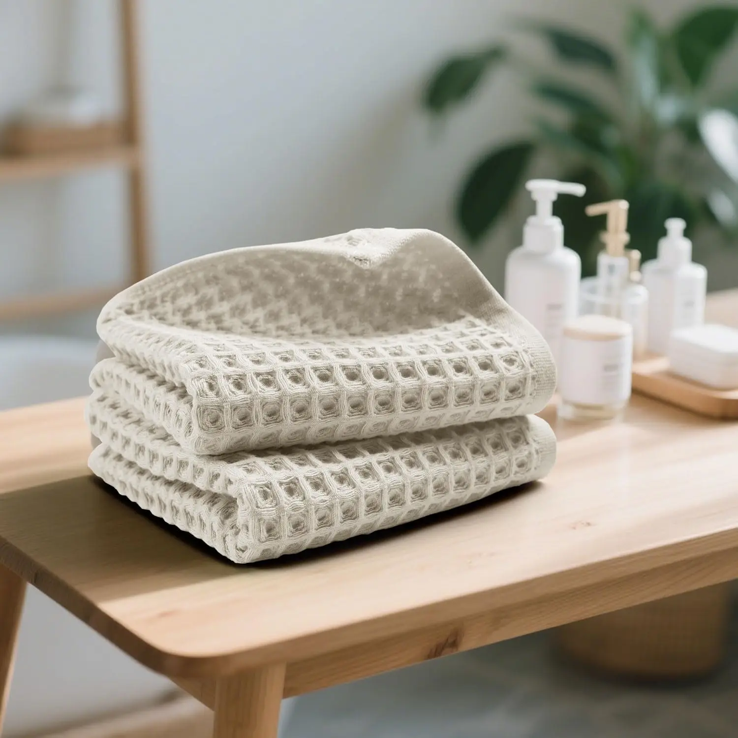 Waffle Cotton Bathroom Hand Towels,Soft, Lightweight, Lint Free, 13x29 Inch