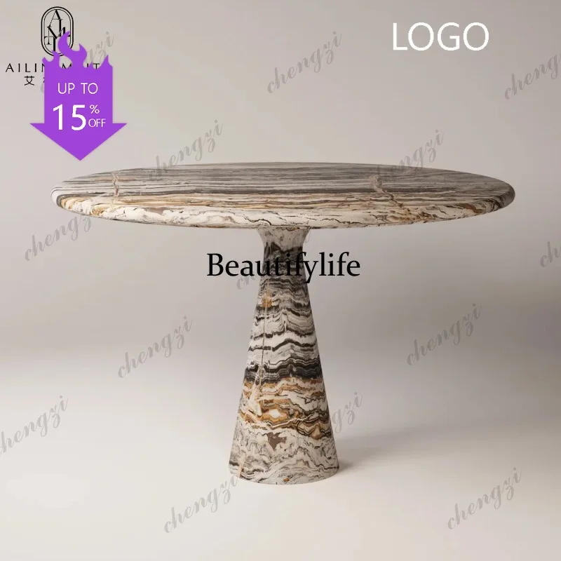 P41 Italian light luxury natural marble dining table round table Nordic high-end dining table