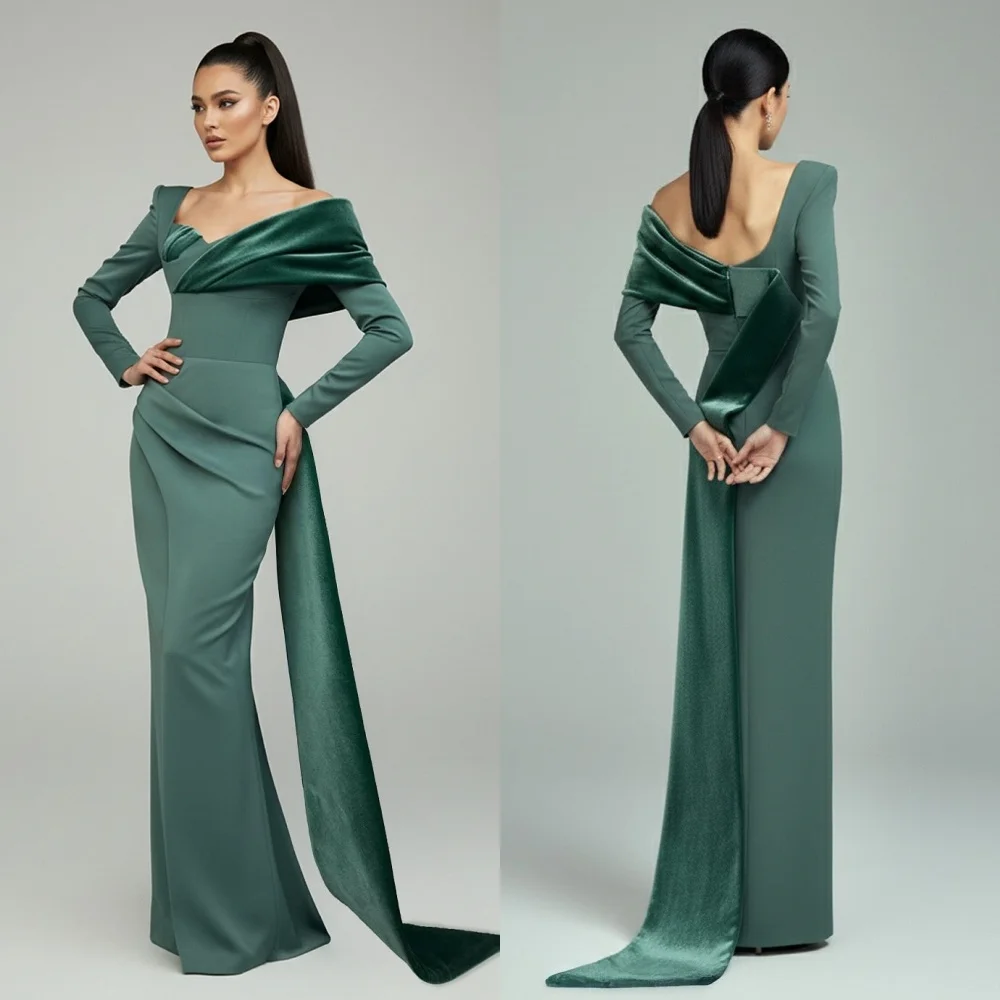 

Вечернее платье по индивидуальному заказу, шикарное прямое длинное платье из джерси со складками и открытыми плечами, элегантное женское платье на заказ для вечеринки, свадьбы