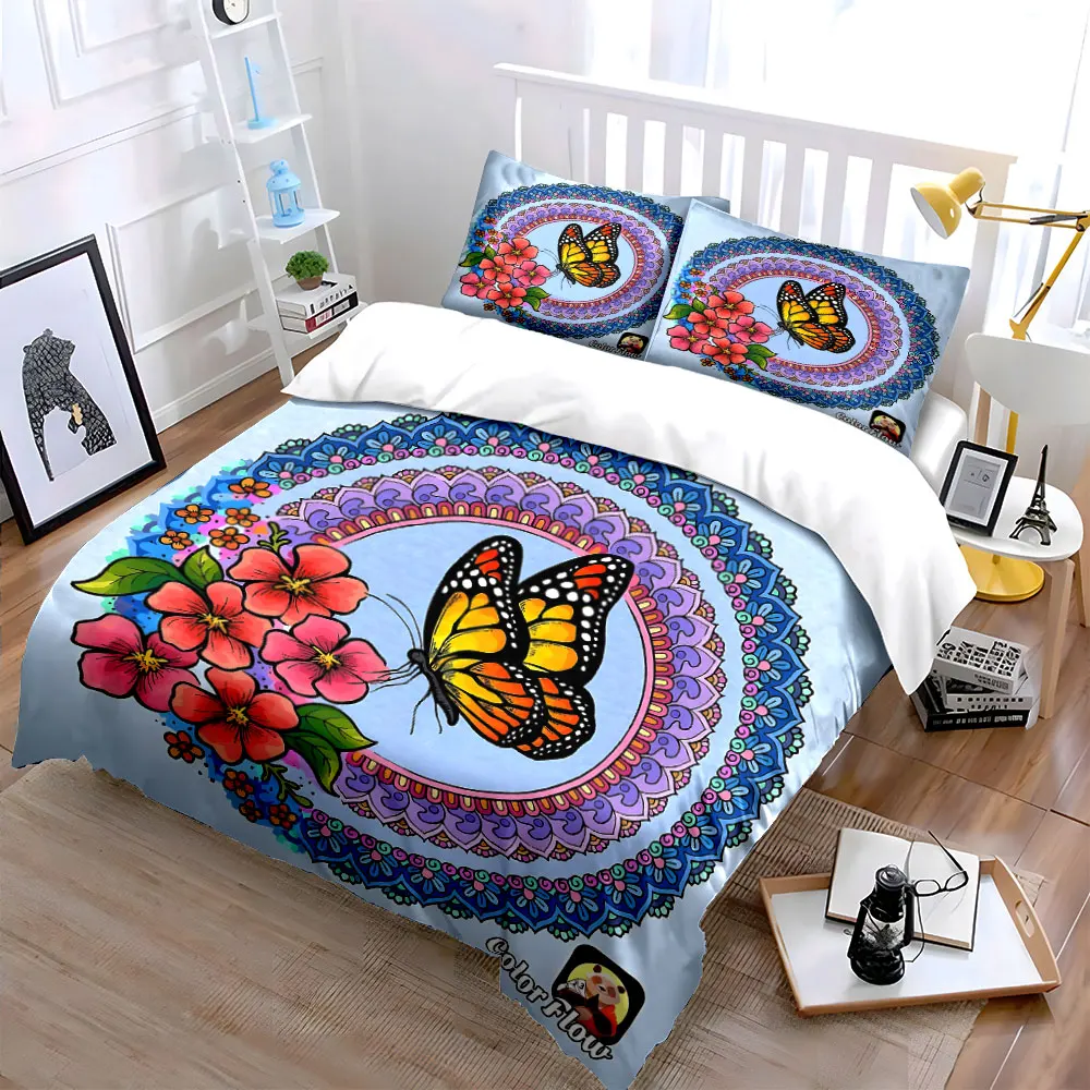 

Butterfly Floral Mandala Decoration Set Multiple sizes kid's and adults' bedroom Exquisite 3PC bedding set, gift