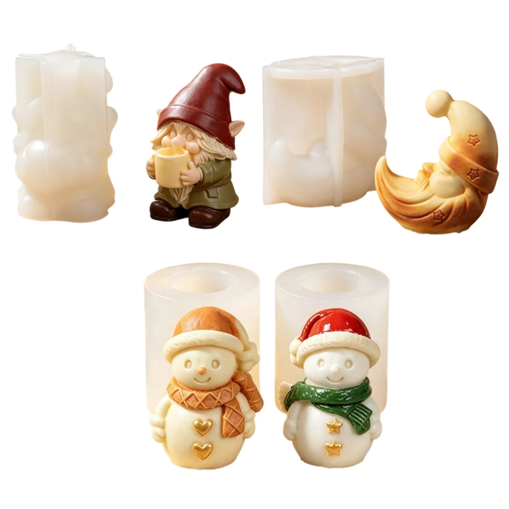 Mini Snowman Santa Claus Candle Molds DIY 4PCS/Set Christmas Theme Craft Ornaments Plaster Resin Mold Handicraft Making Mould