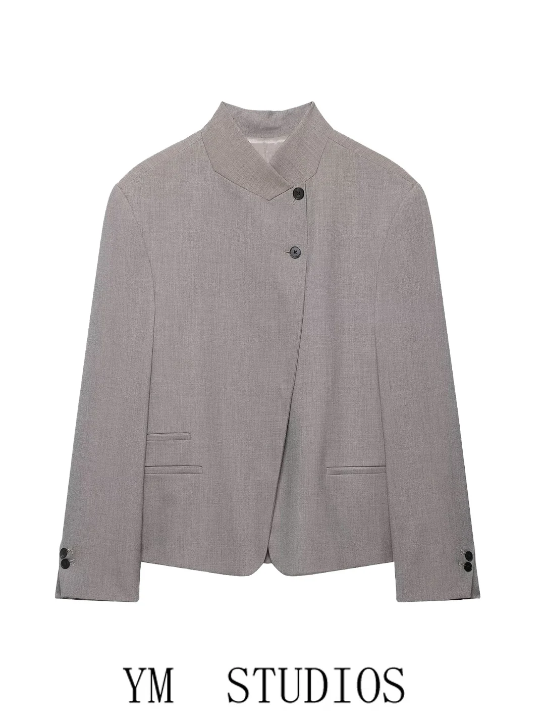 Elegant Minimalist High Collar Two Button Women's Suit Jacket Spring 2026 New Arrival Professional Workwear Fashion