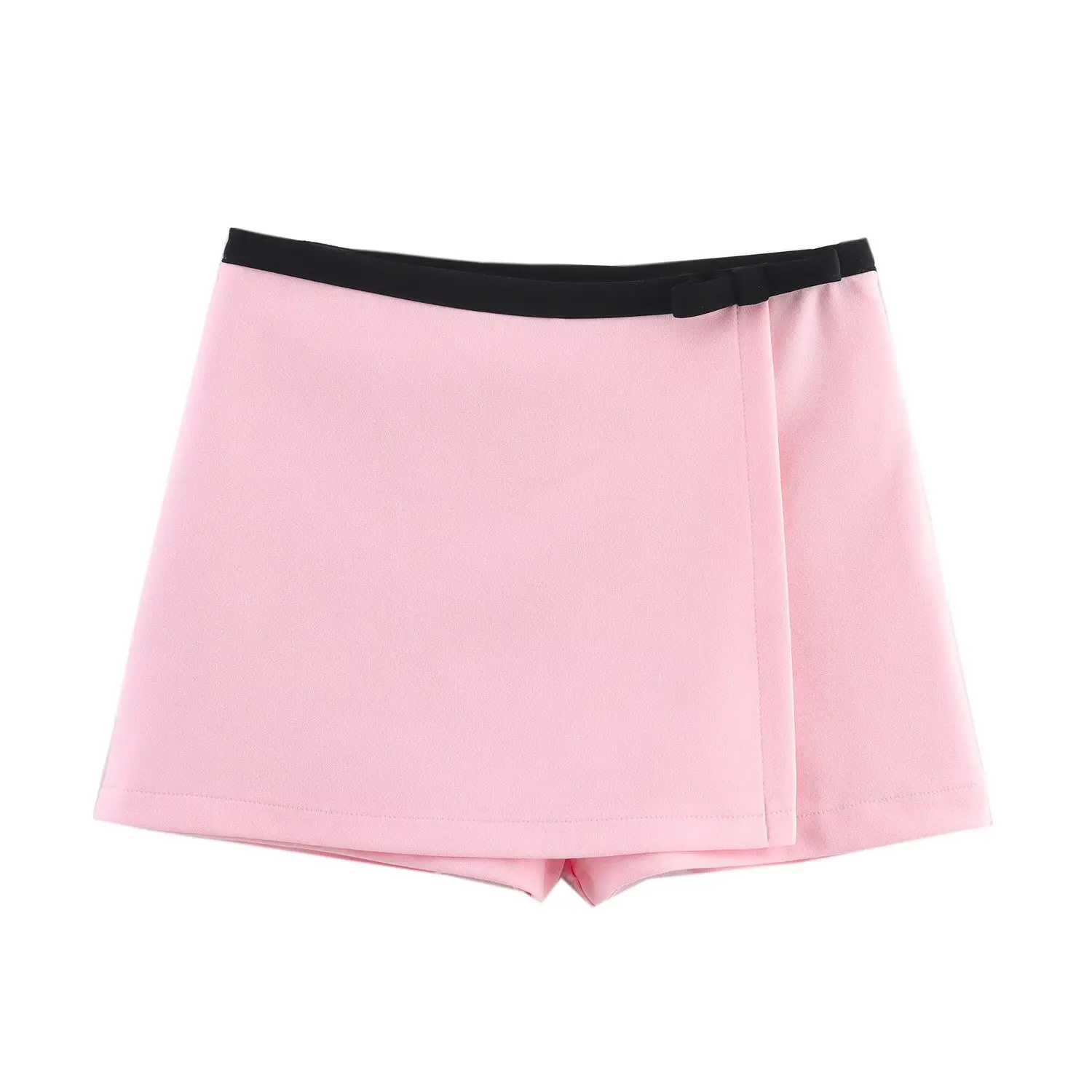 

2025 new women's clothing European and American style French split bow design contrast color A-line shorts