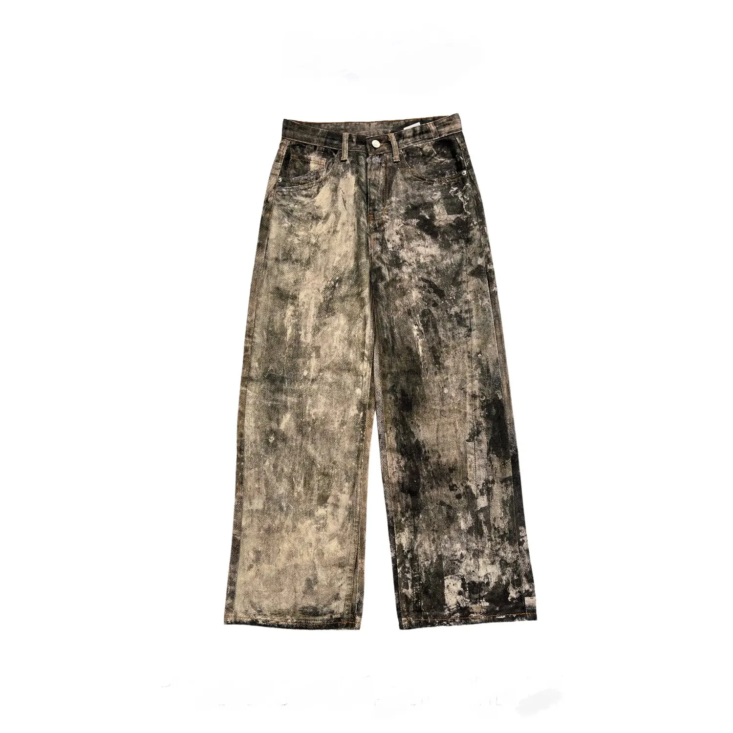 

CHIC Streetwear Distressed Baggy Jeans for Men Y2k American Vintage Painting Washed Denim Pants Women Straight Wide Leg Trousers