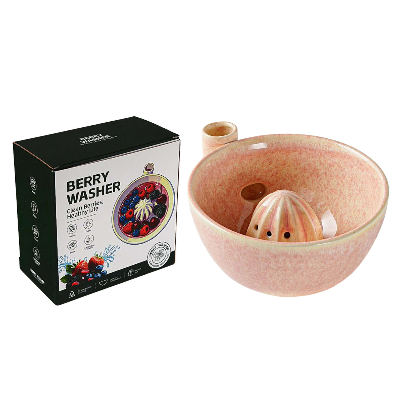 Fruit Washing Colander Ceramic Berry Swirl Bowl Built-in Drain Strainer Large Capacity Kitchen Prep
