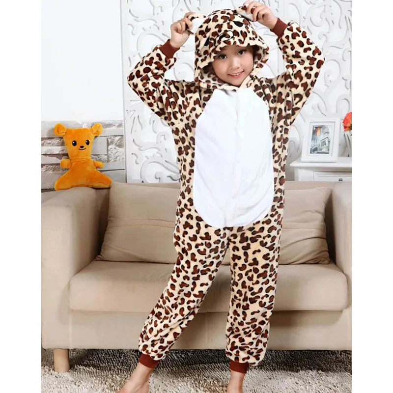 ss23Children 의류 레오파드 베어 동물 잠옷 코스프레 의상 남여 아동복 소년 소녀 플란넬 잠옷 Onesies Pyja