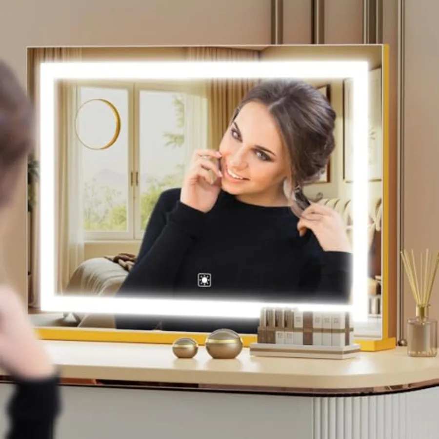 Makeup Vanity Mirror with USB Charging Port 24" x 19" Large LED Makeup Mirror, Desk Mirorr with Lights, Light up Mirror with 10