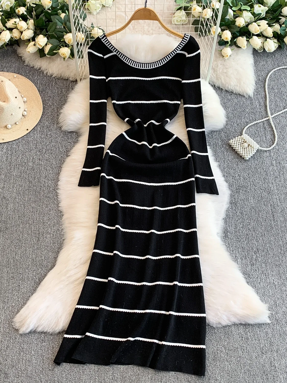 الخريف الرغبة النقية U-Ne التخسيس تصميم أقحوان نمط محبوك طويل الدكتور المرأة تنوعا شيك مخطط ألف خط الدكتور