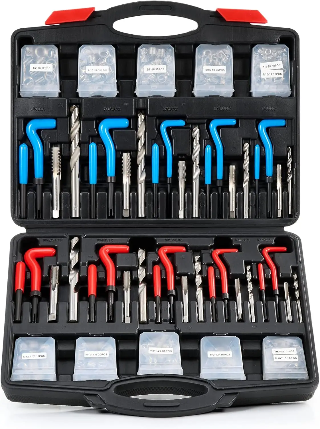 

Thread Repair Kit SAE and Metric Helicoil Repair Kit with HSS Drill Bits Inserts Taps Break Off Tools Rethreading Tools in 1/4"