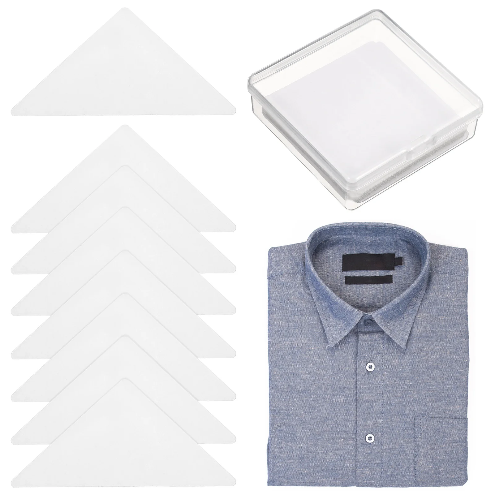 60 قطعة قميص يبقى مثلثًا شفافًا من مادة PVC يدعم ملصقات المقوي للرجال والنساء ملابس رسمية بياقة مقرمشة تحمل بدون كي