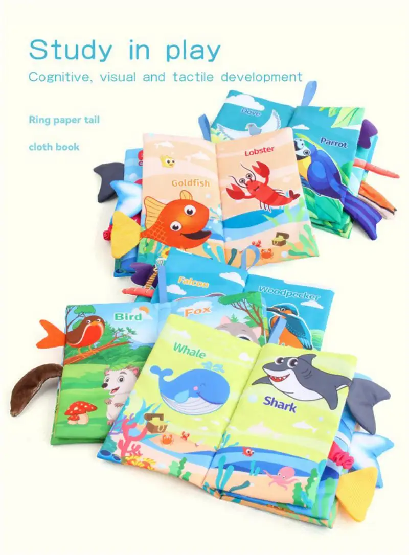 

Ocean Forest Flying Animal Palm Book Early Teaching Toy 4 Pages 8 Sides Cloth Book Baby Sea Land And Air Tail Cloth Book