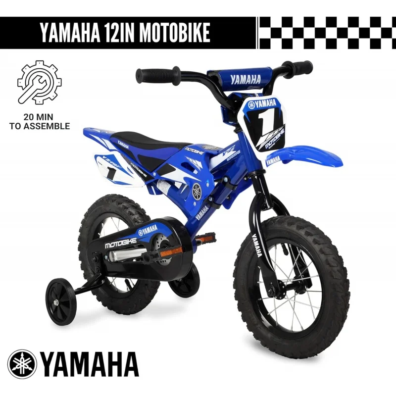 Yamaha 12 Inch BMX Motobike Kids | Coaster Brake,Detachable Training Wheels | Safe Pedal Powered Bicycle | Adjustable Seat