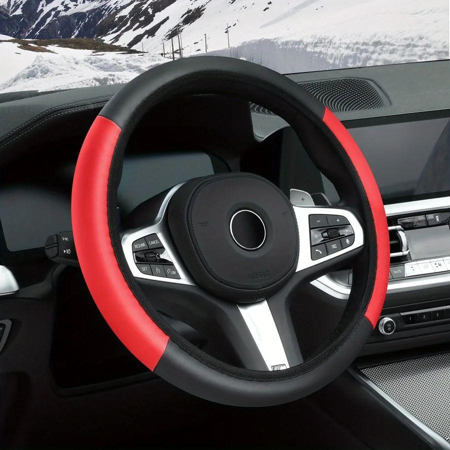 Colored steering wheel cover, non-slip and sweat resistant, PU leather, universal 14.5-15 \