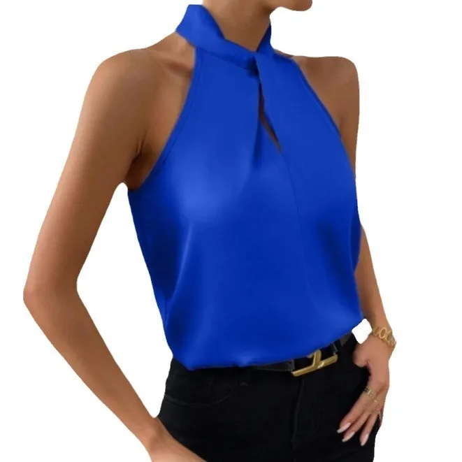 Women's Spring Summer Satin Camisole Halter Neck Fitted Solid Color Elegant Non-Removable Straps Cami Top for Women Clothing