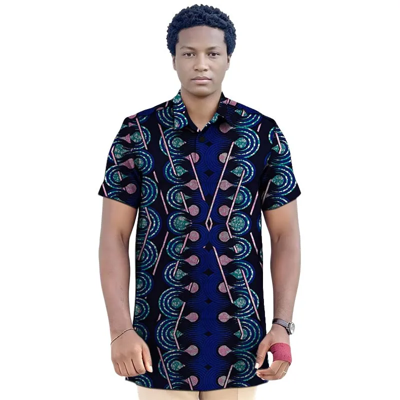 Designer Item Short Sleeve Men's Lapel Shirts African Print Couture Party Wear Vintage Style Summer Tops For Party