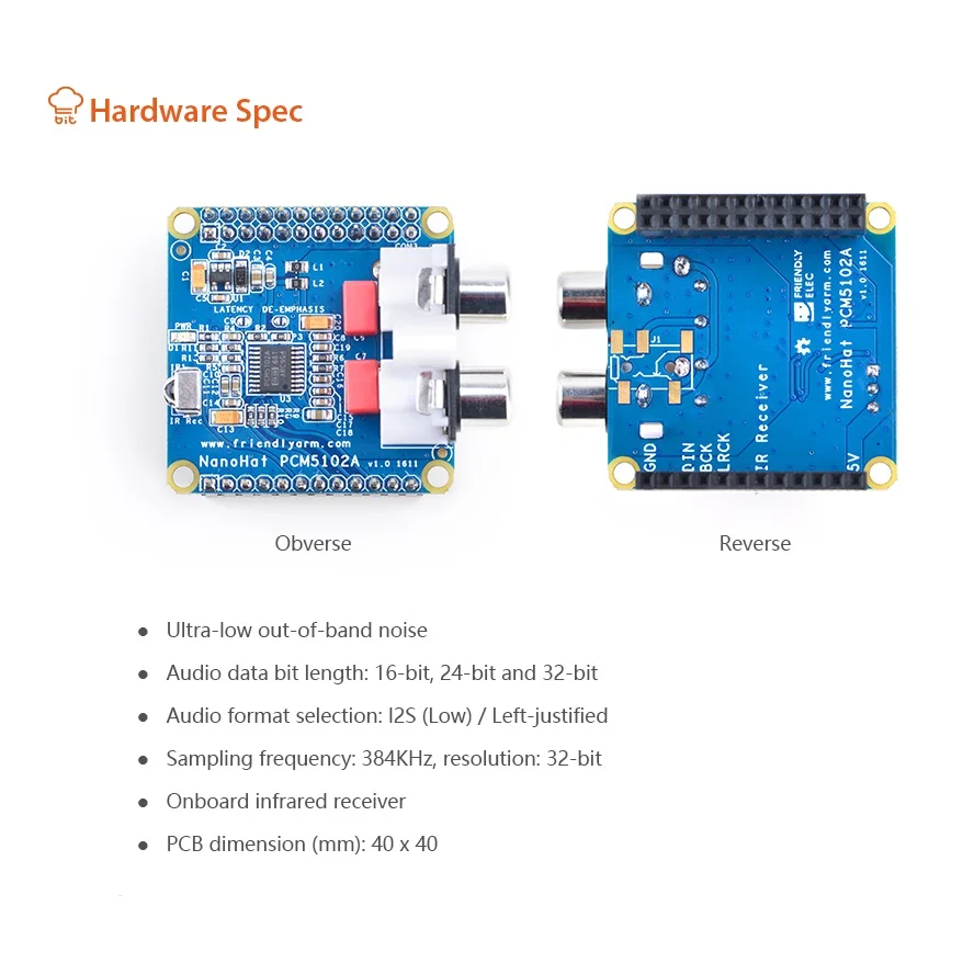 NanoHat PCM5102A, Audio Expansion Control Board for the NanoPi Neo & Neo Air Board