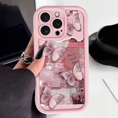 Pink Butterfly Silicone Case for iPhone 11 to 17 Pro Max