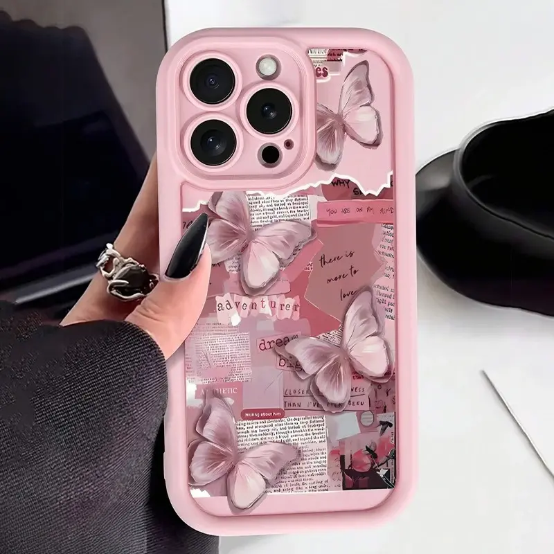 Pink Butterfly Silicone Case for iPhone 11 to 17 Pro Max