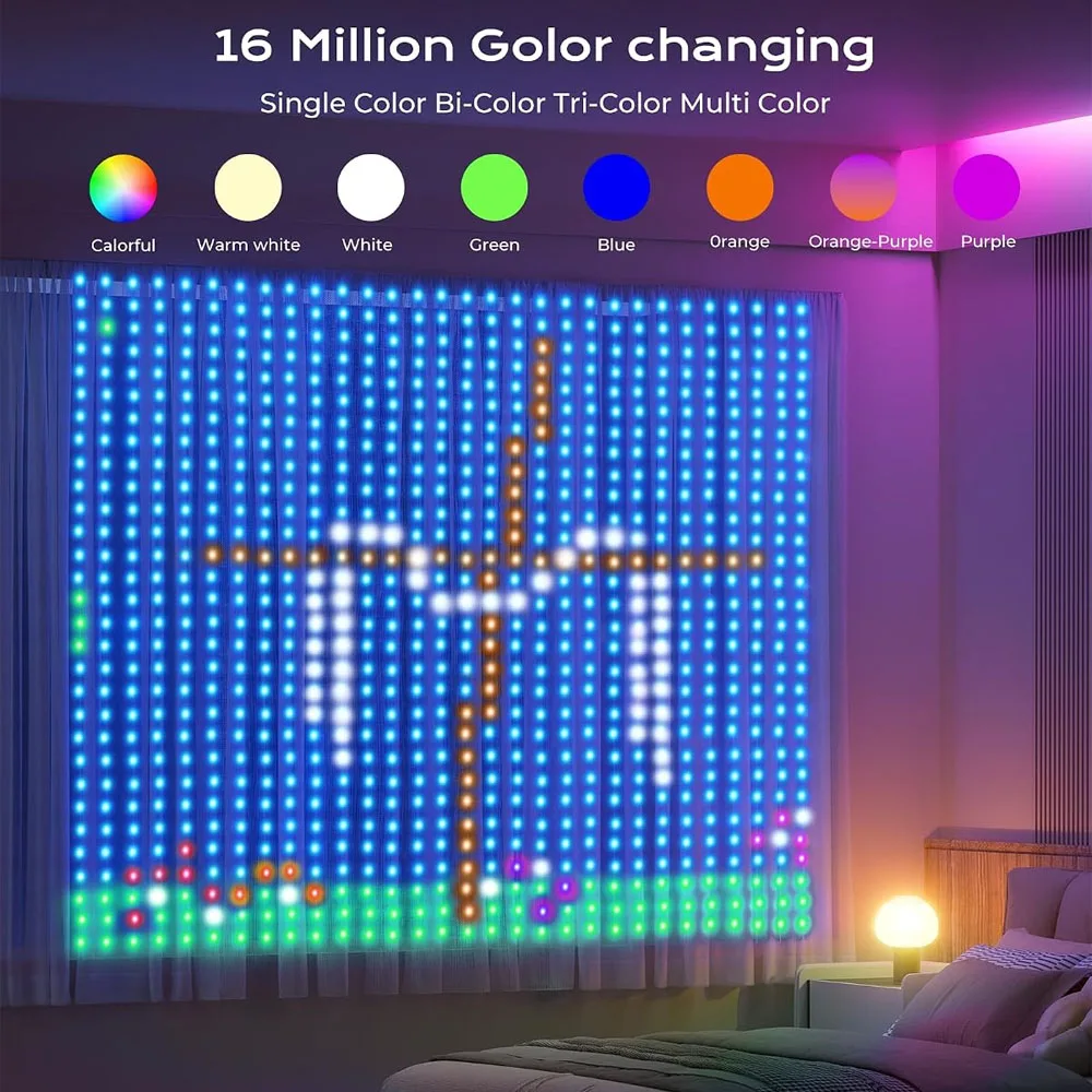 400-1600LEDs Smart LED Curtain Light,RGBIC Color Changing Lights with APP Control DIY Pattern Music for Home Christmas Decor