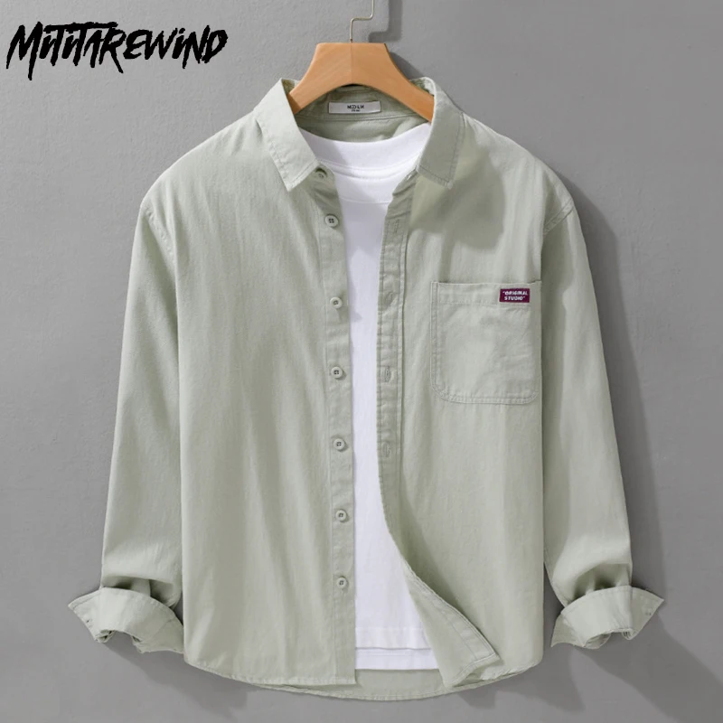 

Spring and Summer New Mens Long Sleeve Shirt Simple Pure Cotton Solid Button Up Shirt Men Japanese Style Casual Shirts Daily Top