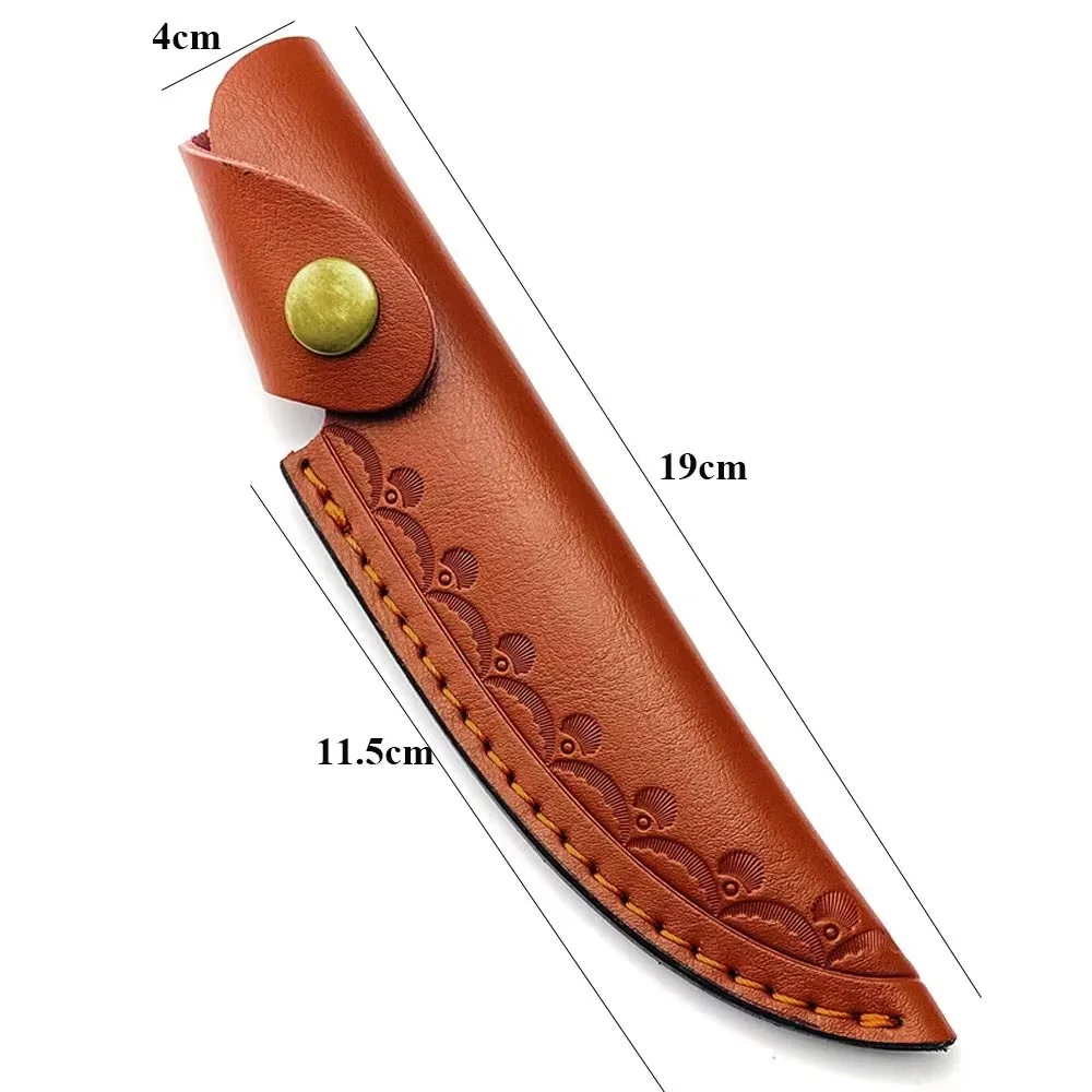 Fixed Blade Knife Scabbard Embossed Cowhide Cover Leather Sheath  Camping Knife Case Hunting Holsters with Belt Buckle