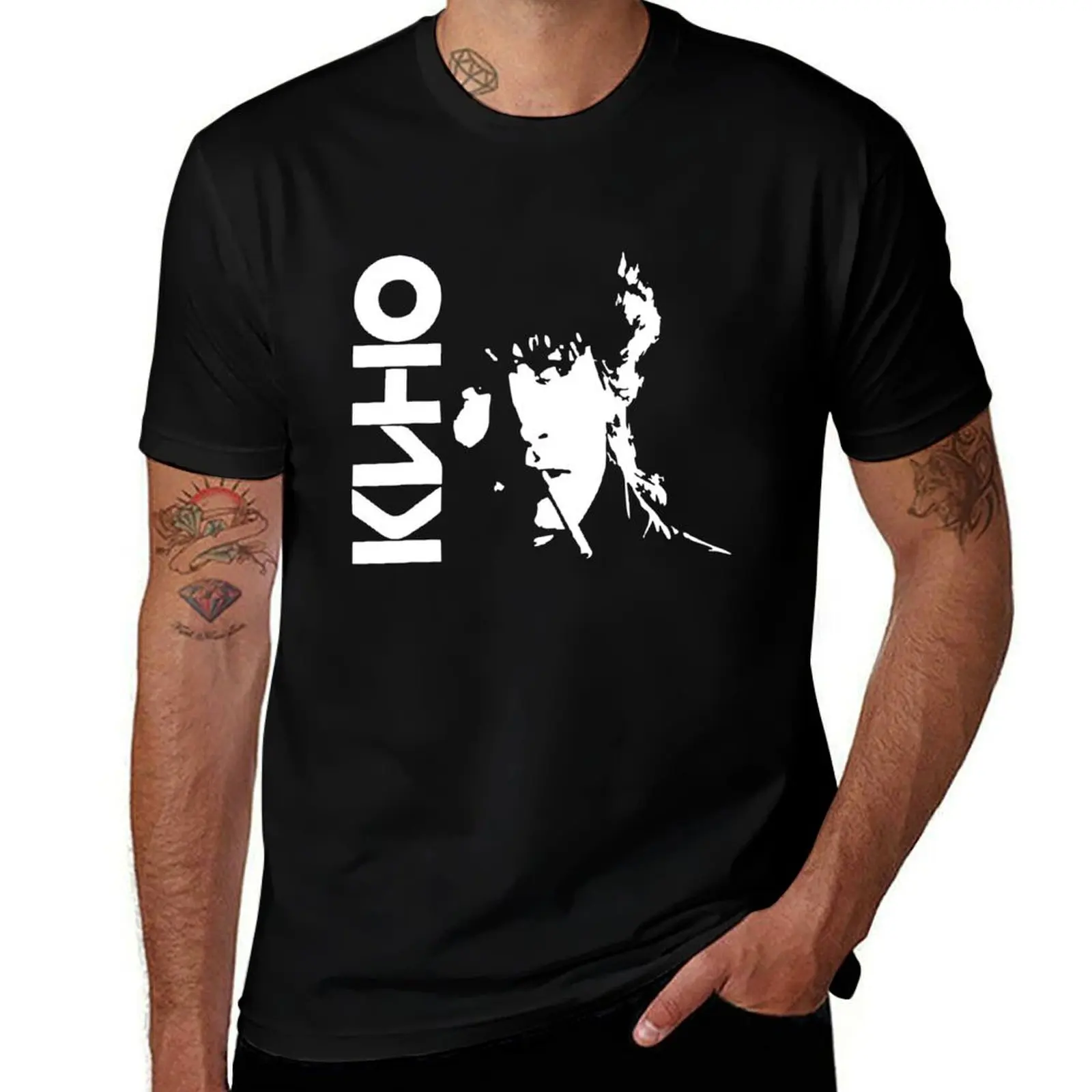 Kino Russian Band member somking T-Shirt blue archive korean fashion men t shirts