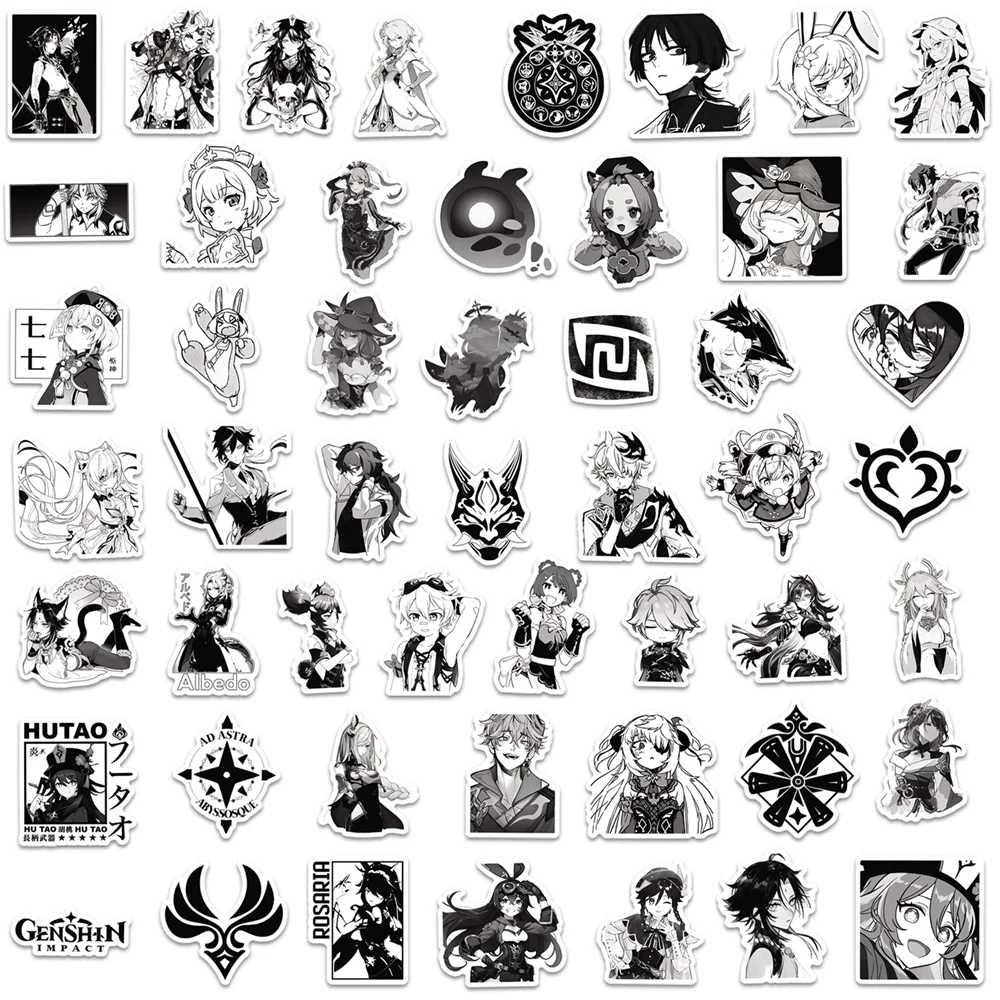 Genshin Impact Cartoon Sticker, Creative Anime, iPad, Bureau d\'ordinateur, Décoration de voiture, Imperméable, DIY, Vente en gros, 10 PCs, 30 PCs,