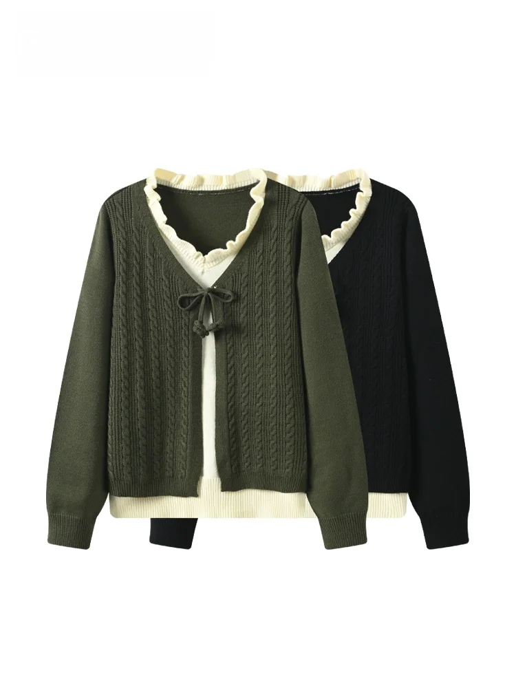 

plus Size Women's V-Ne Long Sve Knitwear Slimming Versatile College Sle Top Faionable Springwear for Plump Sisters