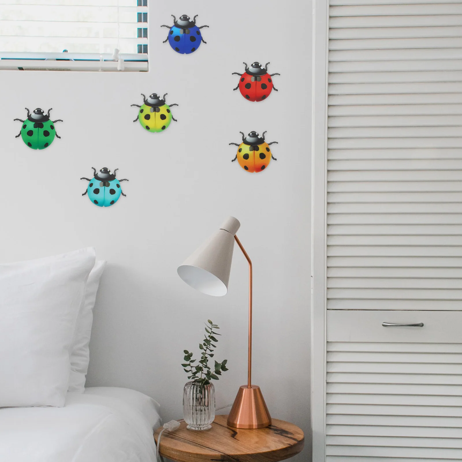 

3pcs Simulated Ladybug Pendant Metal Wall Decoration Iron Ornament for Use Hanging Hook Included