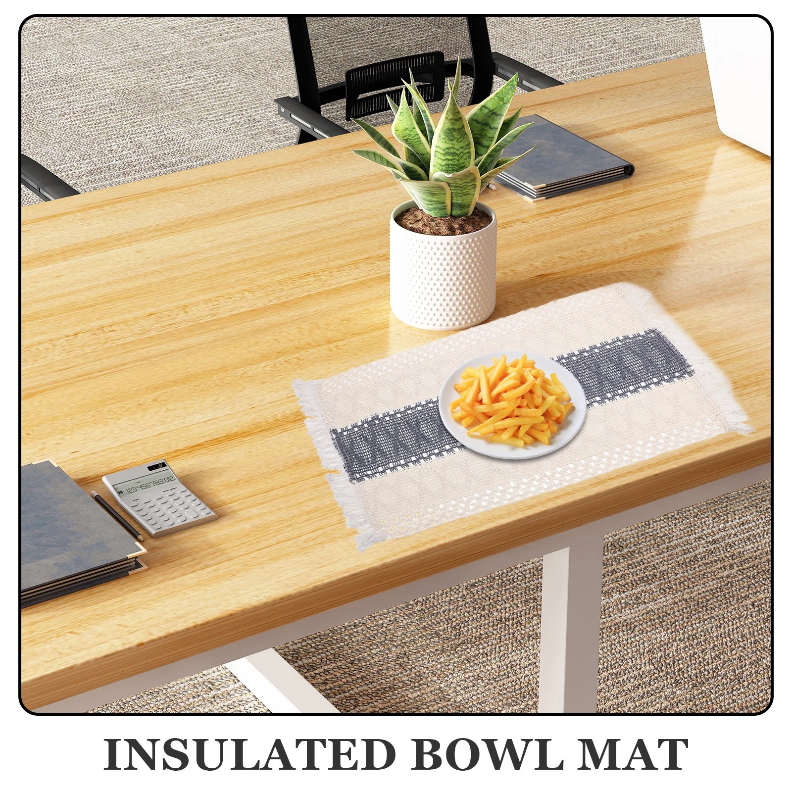 

8PCS Cotton Linen Placemats Heat resistant Anti scald Table Mats Washable Rectangular Tassel Coasters Dining Place Mat Set Home
