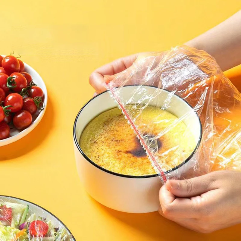 100PCS Disposable Multicolour Food Cover Plastic Wrap Food Lids For Fruit Bowls Cups Caps Kitchen Fresh Keeping Saver Bag